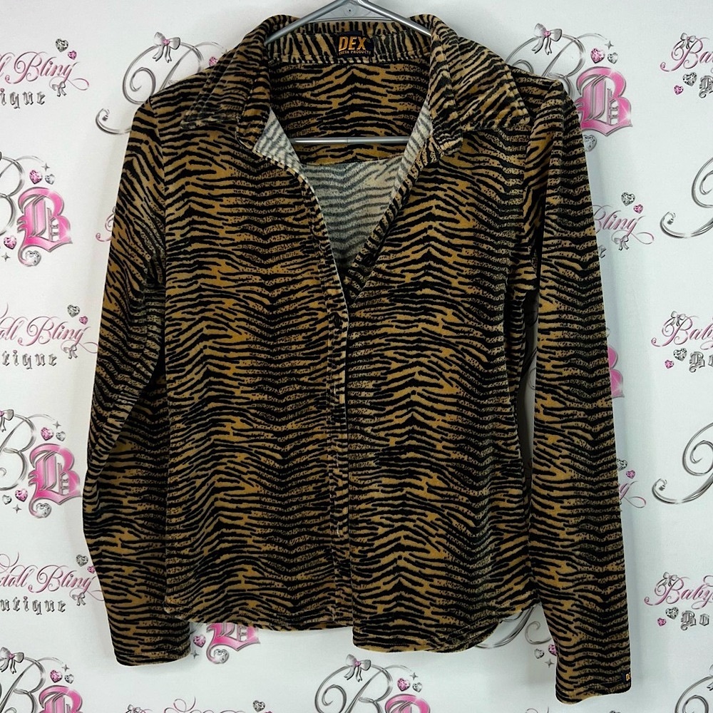 Dex fresh products button up soft fleece style shirt Zebra Stripe Jacket